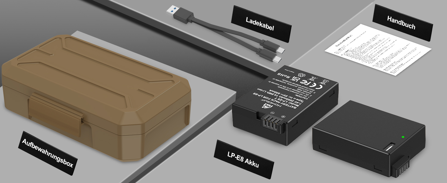 Акумулятор LP-E8 1800mAh Homesuit + LED зарядний пристрій для Canon EOS Rebel T2i T3i T4i T5i 600D 650D 700D Kiss X4 X5 X6 X6i X7i (2 шт. акумулятори + 1 зарядний пристрій)