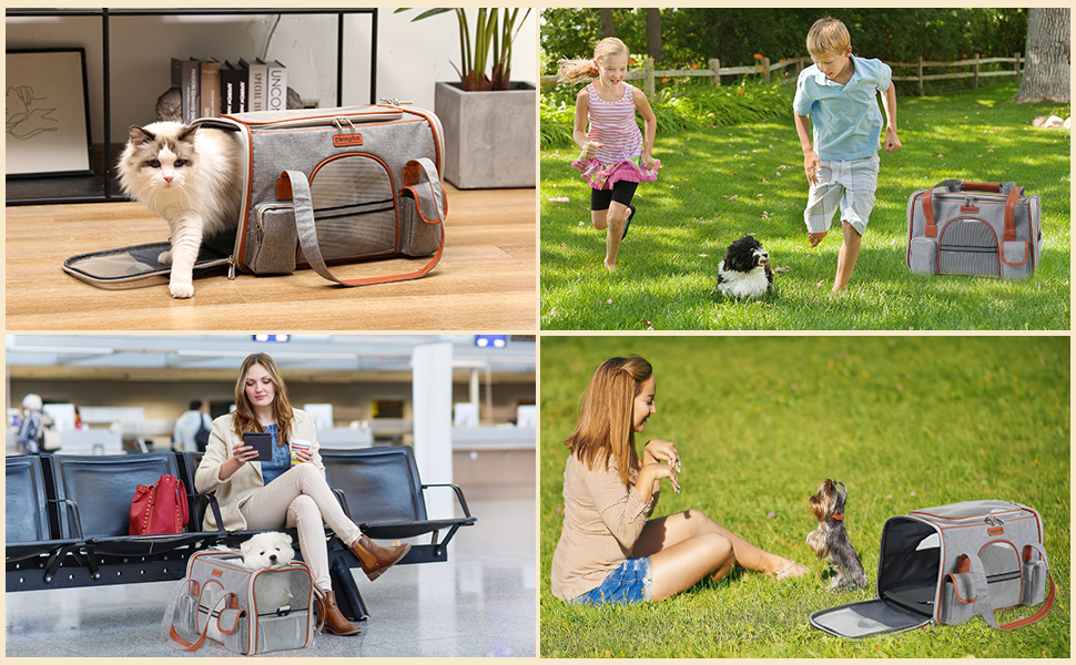 Транспортна сумка для котів та собак до 7 кг Demigreat, дихаюча переноска для середніх та маленьких котів та собак, сіра, 42x22x25 см