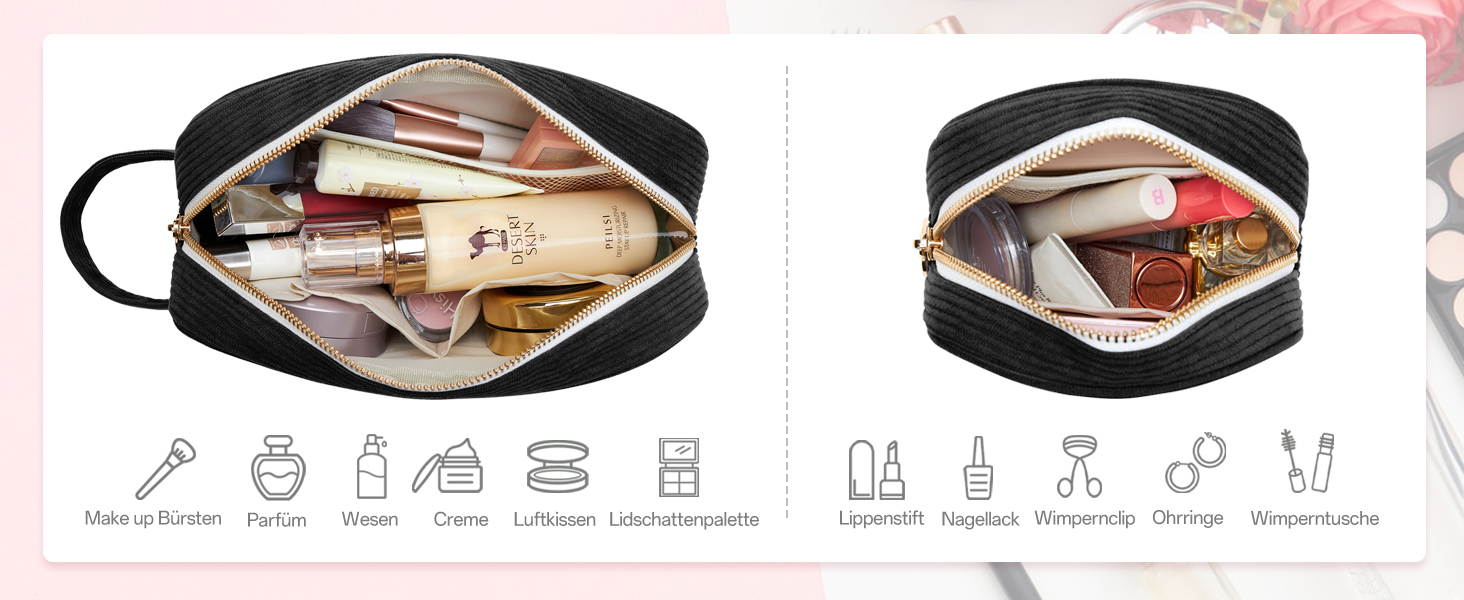 Косметичка для жінок Kalidi з корду, містка, з відділеннями, металева блискавка, для подорожей, темно-зелений (чорний)