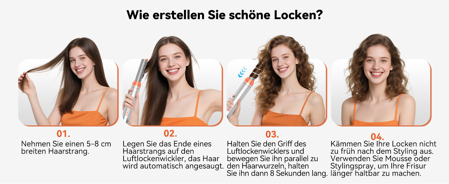 Air Styler Hair Stylers Airbrush 5-в-1: Мультистайлер, фен-щітка для об'єму, локонів, випрямлення та сушіння волосся (800 Вт, помаранчевий)