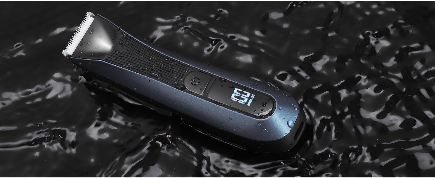 Електричний чоловічий триммер для тіла Kibiy з LED-дисплеєм, IPX7, водонепроникний (синій)