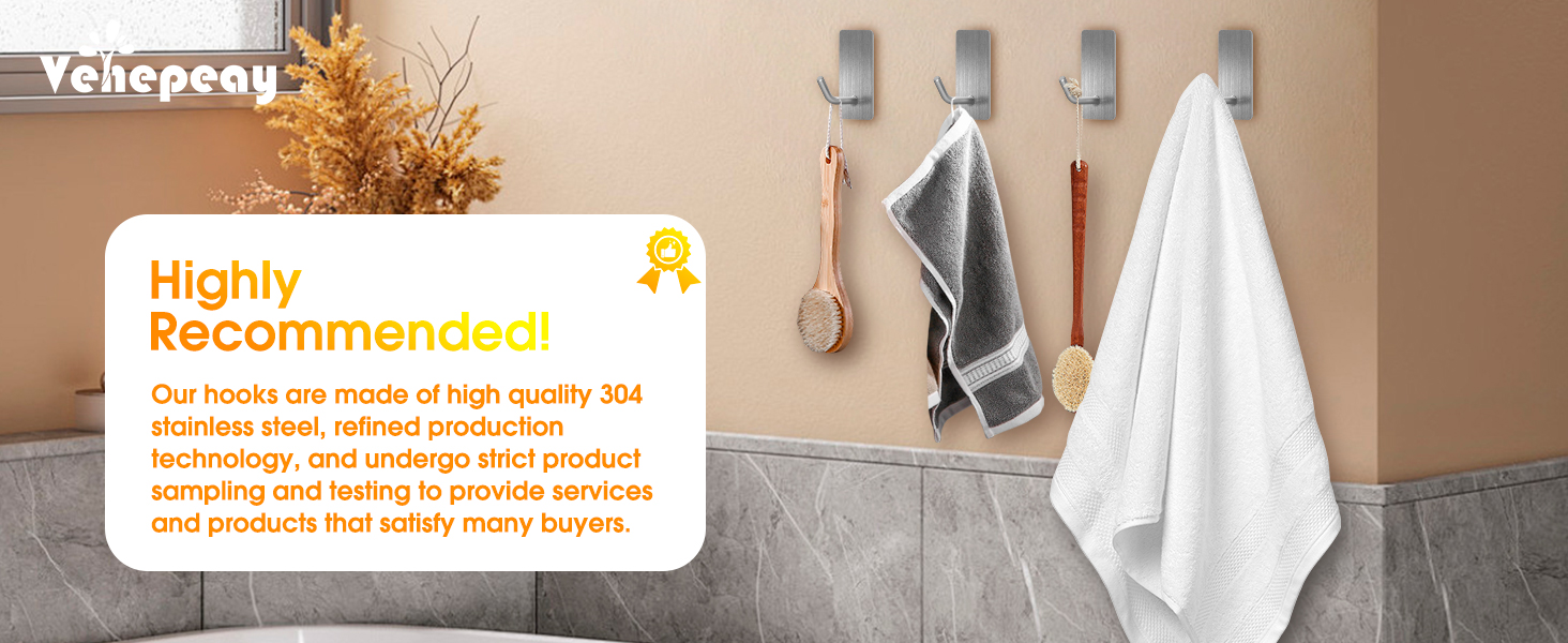 Набір тримачів для рушників без свердління, 10 шт. Самоклеючі гачки з нержавіючої сталі 304, надміцні, для великих предметів, настінні гачки для ванної, туалету та кухні, стійкі до корозії, срібні