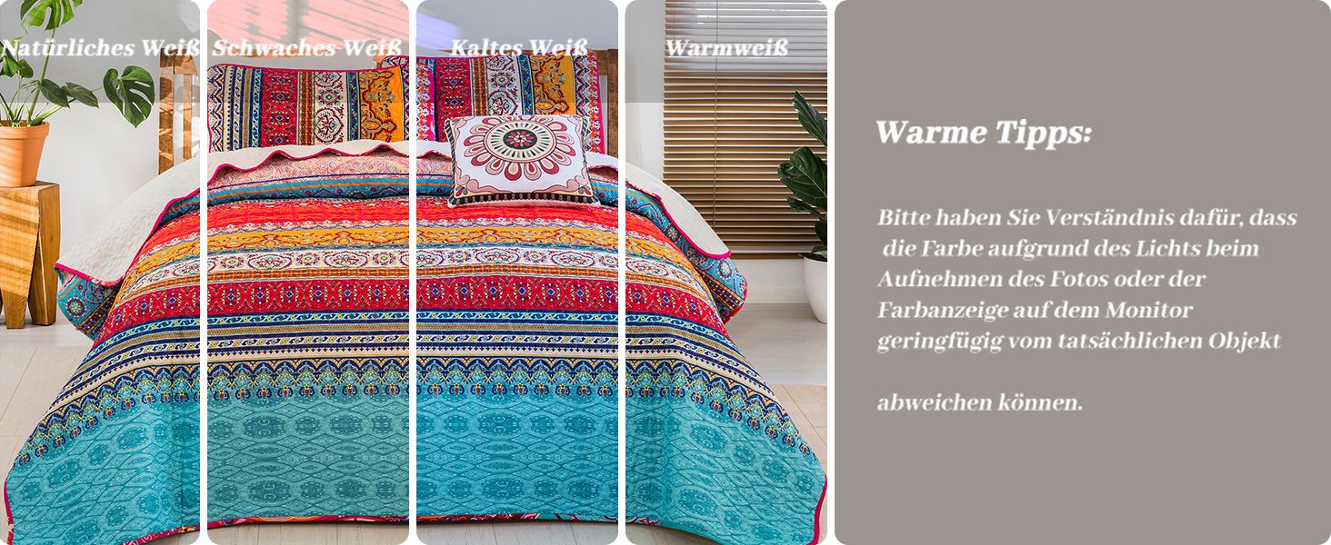 Покривало WONGS BEDDING Boho 220x240 см, мікрофібра, 3 предмети: стьобане покривало на двоспальне ліжко та 2 наволочки 50x70 см, для спальні або дивана (Богемний стиль)