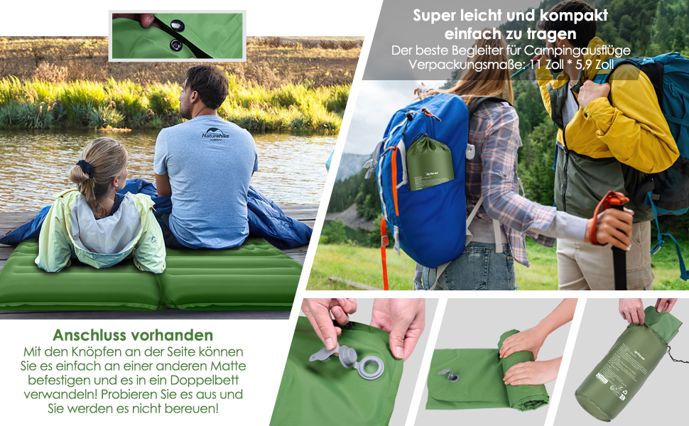 Надувний матрац Isomatte 12 см для кемпінгу з насосом та подушкою, зелений. Анти-розривний, портативний, для туризму, подорожей, пляжу