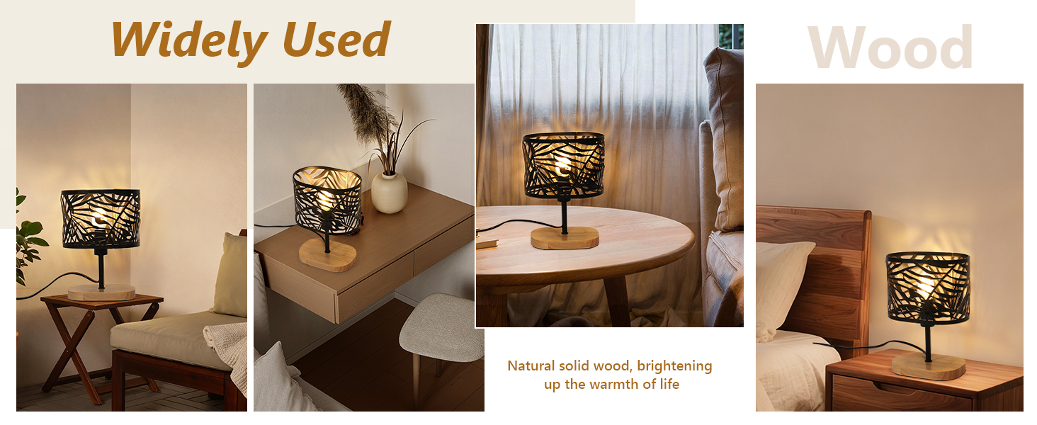 Настільна лампа дерев'яна вінтажна E14, чорна з дерев'яним цоколем та металевим абажуром, для дитячої кімнати, вітальні, спальні, бару