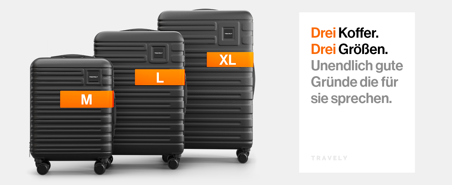 Набір валіз Travely з полікарбонату (77см, 67см, ручна поклажа), чорний, з TSA замком