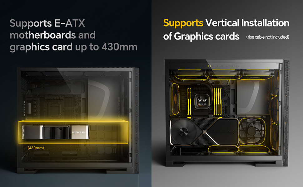 Корпус для ПК Geometric Future M5 Vent Mesh, Mid Tower, E-ATX/ATX, Чорний/Жовтий, Mesh Front Panel, Підтримка 420/360 радіатора