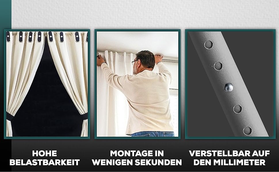 Штанга для штор 120-170см, сіра, Ø 32 мм, без свердління - для вікон, кімнат, кухні