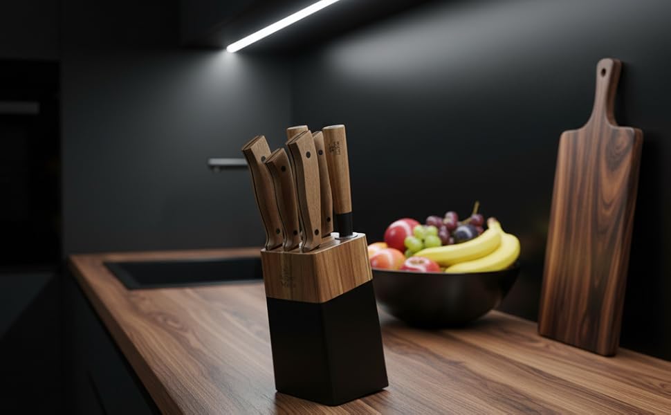 Набір ножів Rügen Mühle Premium, 7 предметів, дерев'яний блок з акації, нержавіюча сталь, чорно-коричневий