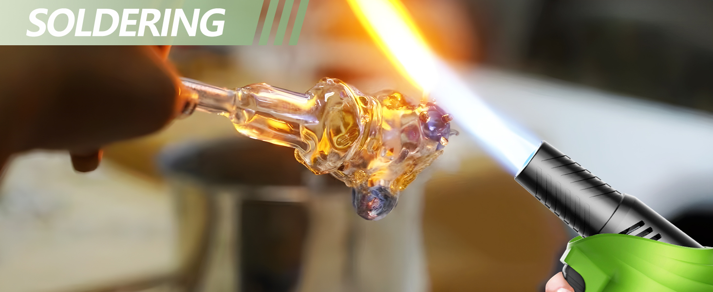 Бутанова запальничка-лампа Flambierbrenner: регульована, поворотна, для паяння, з безпечним закриттям (зелена/чорна)