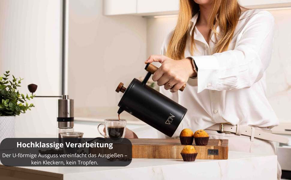 Френч-прес VDN з нержавіючої сталі - 700 мл, 5-6 чашок. Термофренч-прес з подвійними стінками, 3-х рівнева фільтрація, чорний колір