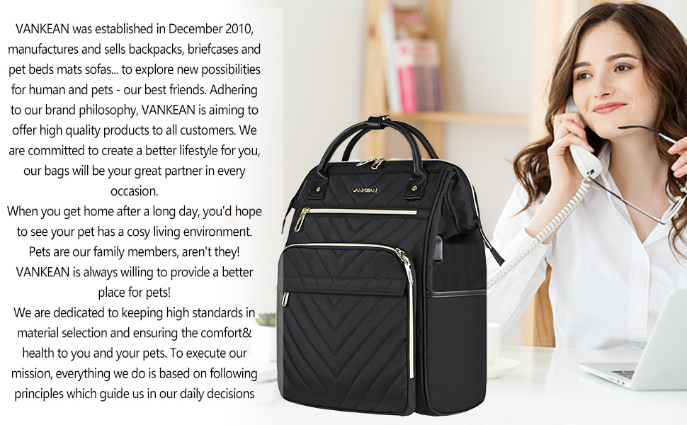 Рюкзак для ноутбука Vankean для жінок 15.6-16.2 дюймів з USB-портом, водонепроникний, для роботи/школи/подорожей, квітковий дизайн (стьобаний чорний)