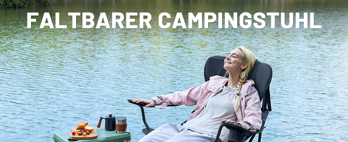 Кемпінговий стілець Timber Ridge складаний, до 180 кг, з регурованою спинкою (3 положення), підлокотниками, тримачем для напоїв та бічною кишенею, ширина сидіння 62 см