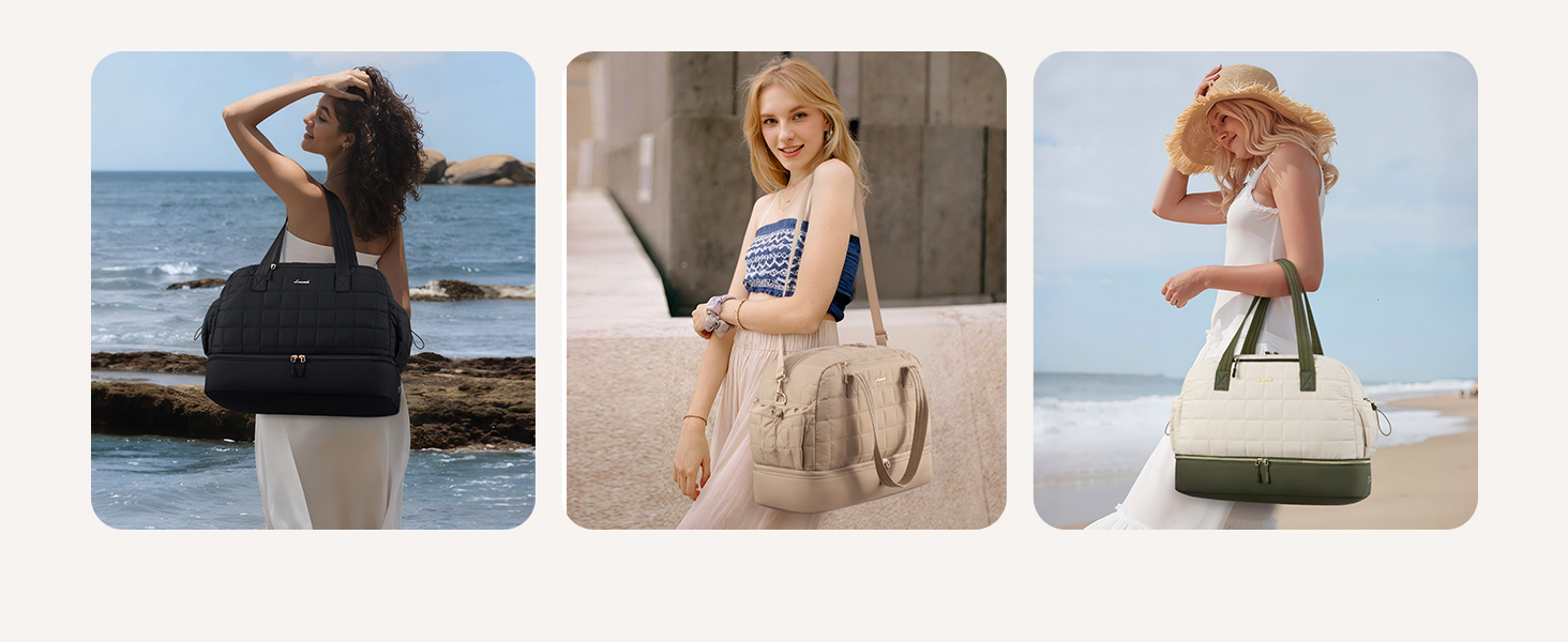 Сумка-мішок LOVEVOOK для подорожей, 35L: спортивна, для фітнесу, з відділенням для взуття та мокрих речей, ручна поклажа, для подорожей, відпустки, сірий+бежевий