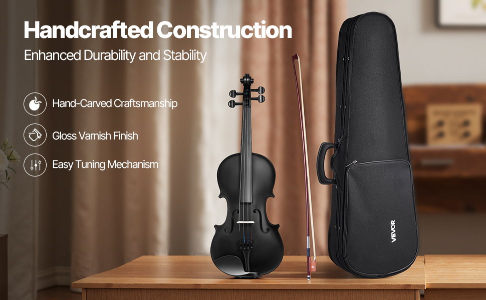 Скрипка VEVOR 4/4 з аксесуарами: футляр, струни, колінь, підставка, тюнер та інші
