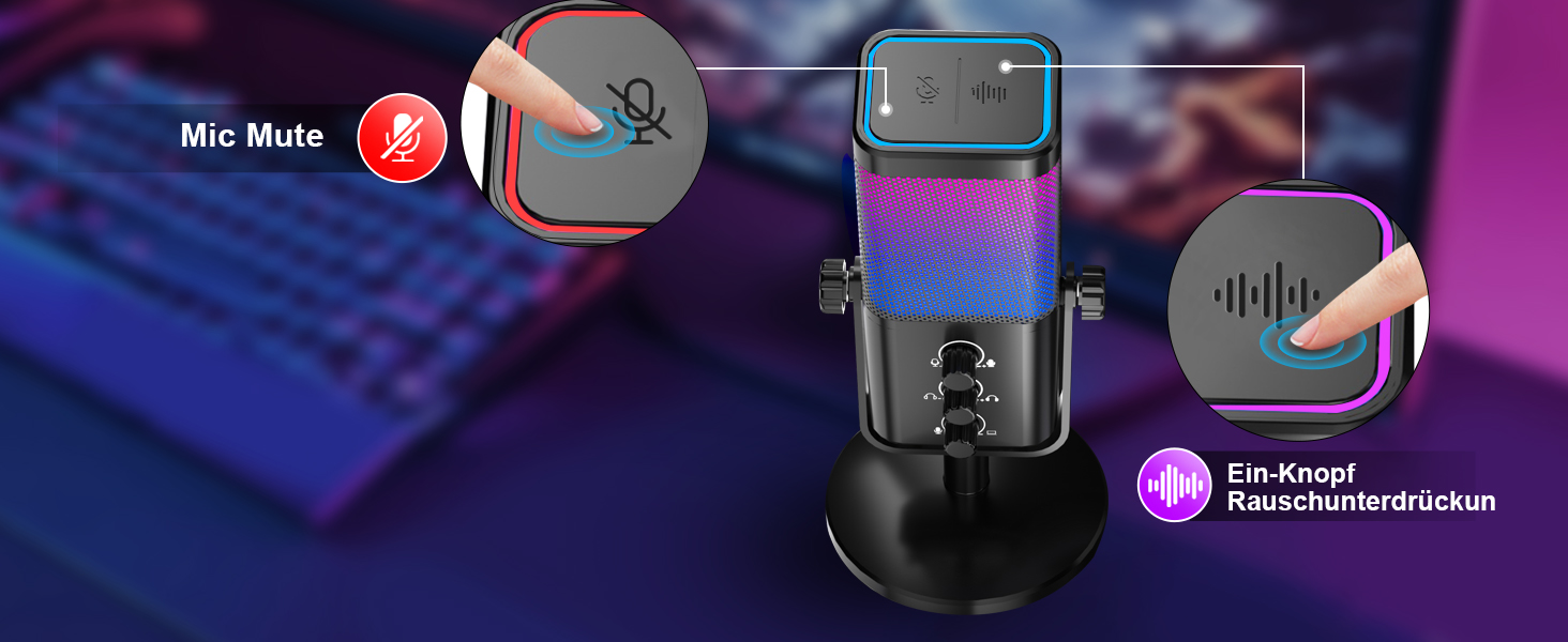 Мікрофон USB для ігор та стрімінгу з RGB підсвічуванням та шумозаглушенням. Підходить для ПК, PS4, PS5, Mac, запису подкастів та ASMR.