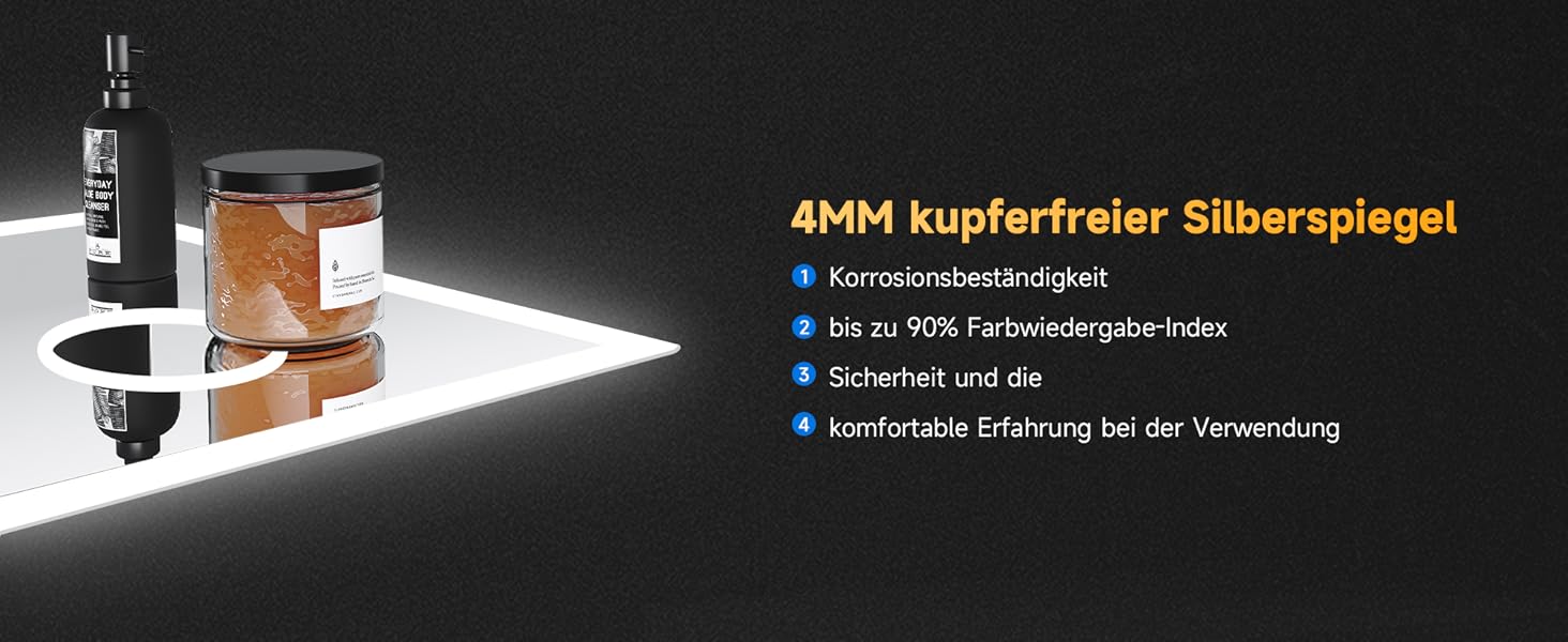 Дзеркало для ванної кімнати SONNI з підсвічуванням 80x60 см, 3 кольори світла, проти запотівання, LED, сенсорна кнопка, годинник, температура, 3-кратне збільшення