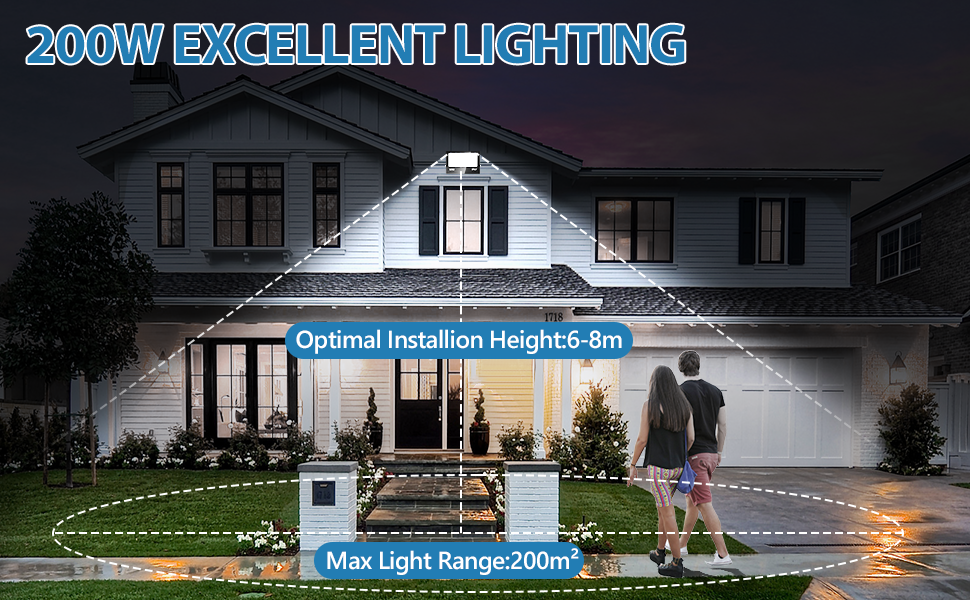 200Вт LED прожектор для вулиці, 20000Лм, 7000K холодне біле світло, IP67 водонепроникний, для подвір'я, гаража, саду
