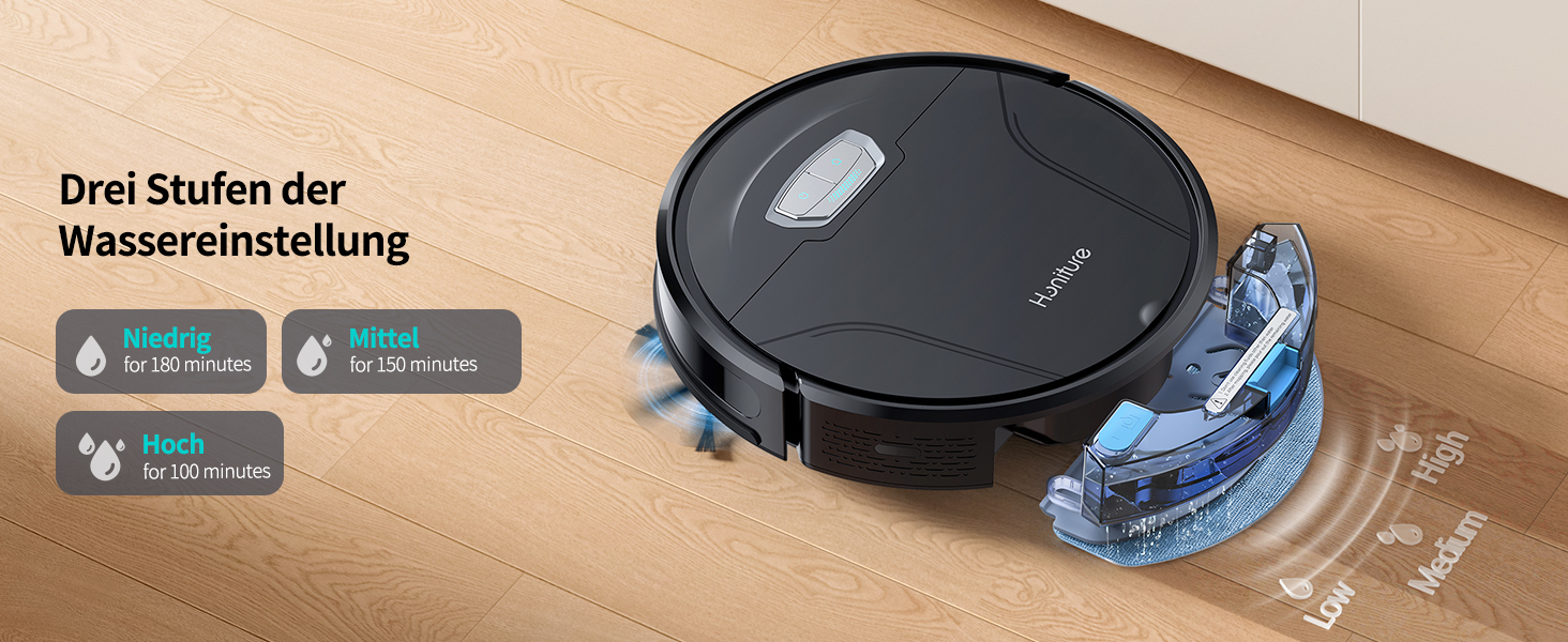 Робот-пилосос HONITURE G20 Pro з функцією миття, 4500Pa, керування через додаток, 180 хв роботи, для шерсті тварин, килимів та твердих підлог, чорний