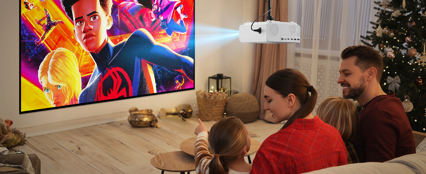 HOPVISION Міні проєктор Beamer WiFi Bluetooth Full HD 1080P 4K з зумом, 12000 Lumens. Підтримка: Smartphone, HDMI, USB, Laptop, Fire Stick, PS5. Екран 300 дюймів.