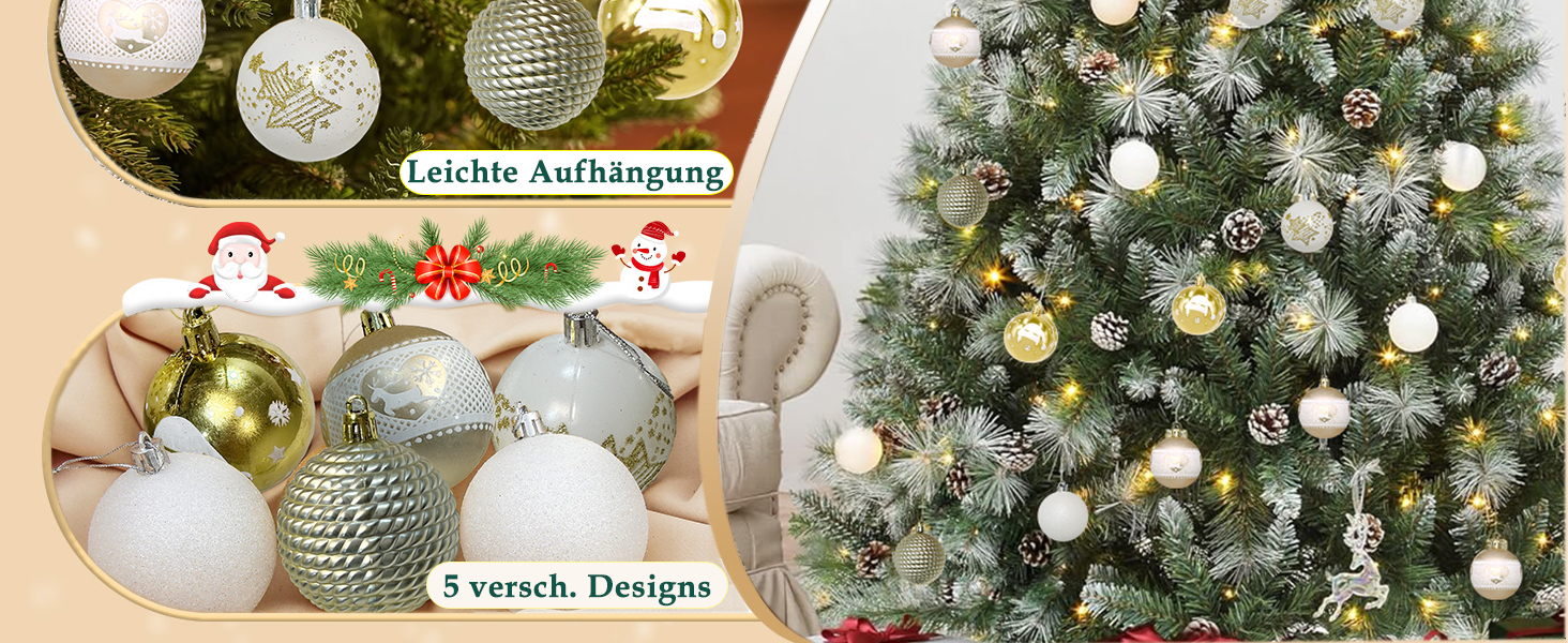 Набір 40 прикрас на ялинку, 6 см, червоно-білі, пластик, з підвісками, міцні, різні поверхні та візерунки, для внутрішнього та зовнішнього використання