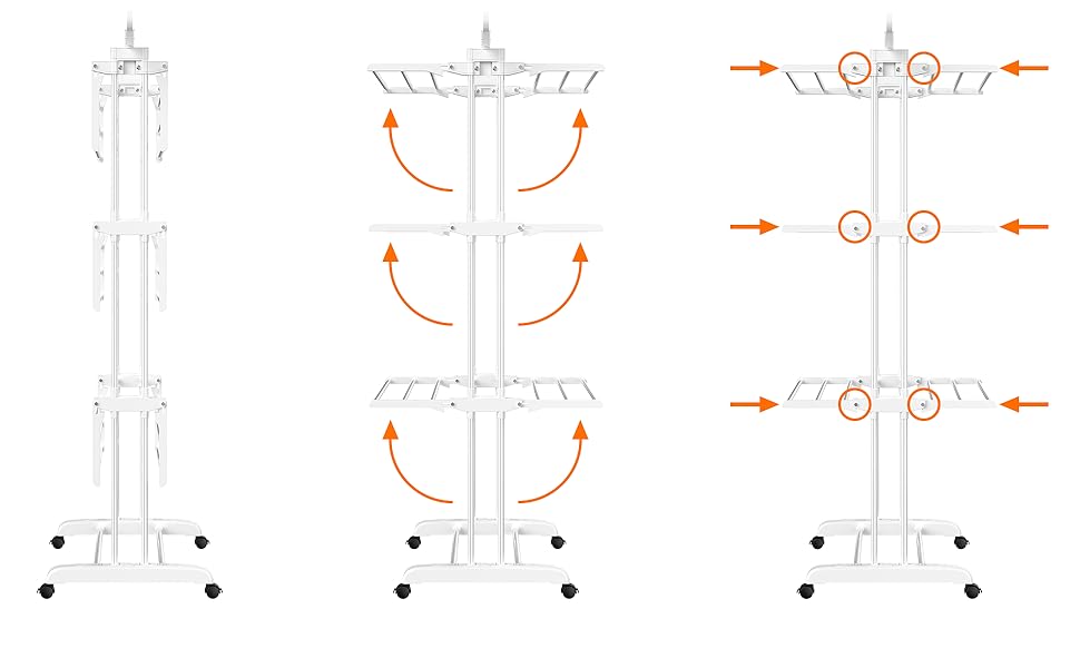 Сушилка для білизни Turm з 6 відкидними крилами та 2 бічними крилами, мобільна сушилка-вежа для дому та вулиці (біла)