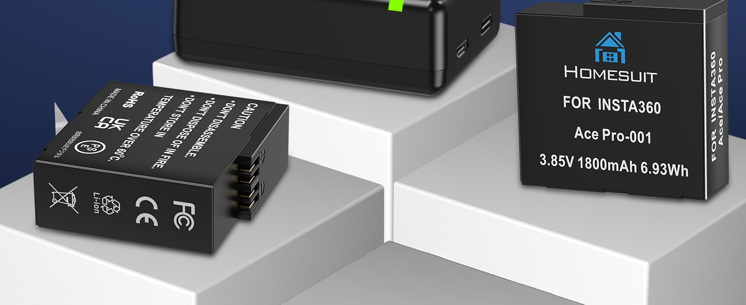 Акумулятор Insta360 X3 1800mAh + USB LED зарядний пристрій (2 шт.) | Додатковий час запису до 80хв