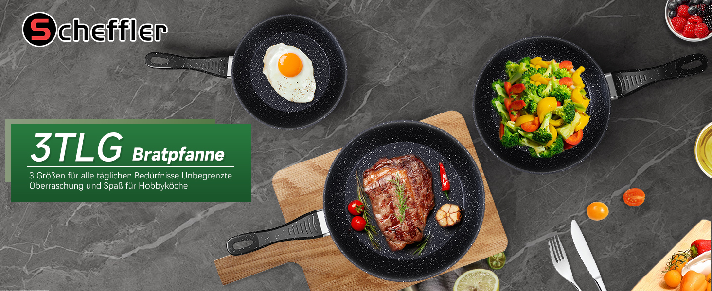 Scheffler Nonstick Fry Pan Set - 20/24/28cm - Compatible with All Cooktops