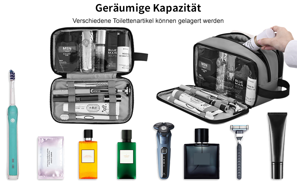 Чоловіча косметичка-органайзер, водонепроникна з PU-шкіри, сіра. Двошарова туалетна сумка для подорожей