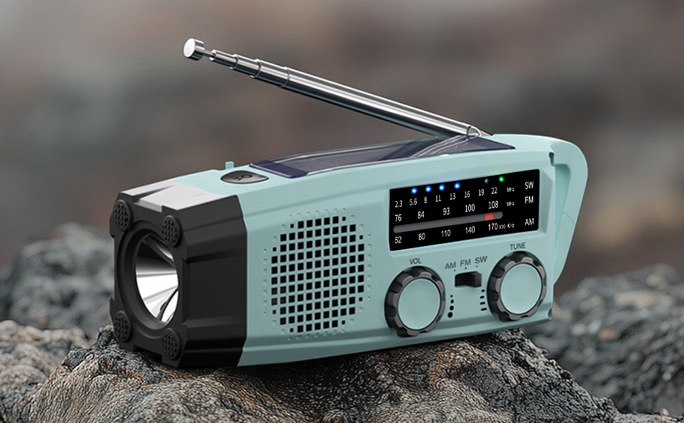 Радіо на сонячній батареї та з ручкою, 2000mAh, Power Bank, SOS-сигнал, ліхтарик, AM/FM, для кемпінгу та надзвичайних ситуацій