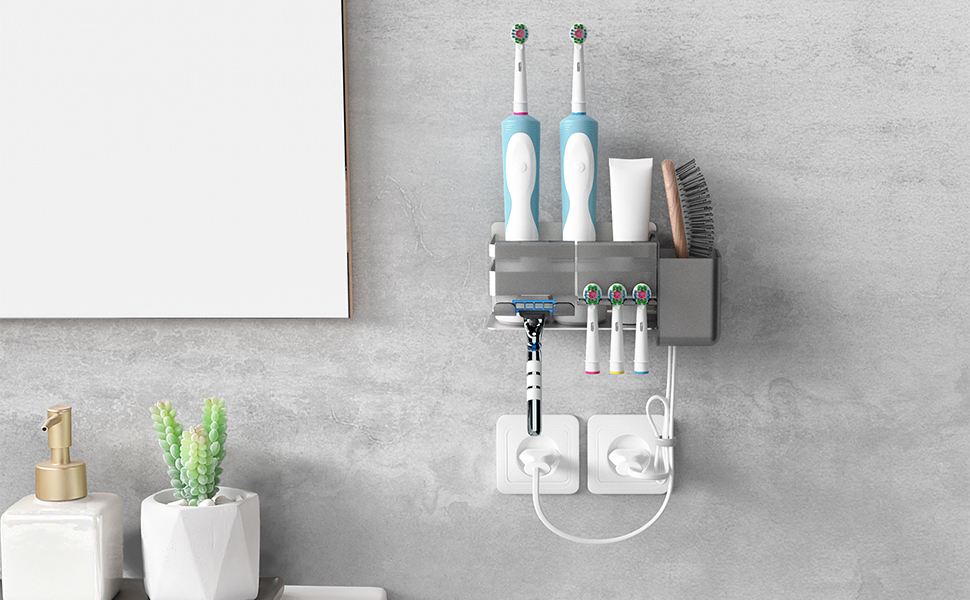 Тримач для електричної зубної щітки зі знімними насадками, нержавіюча сталь, настінний, без свердління