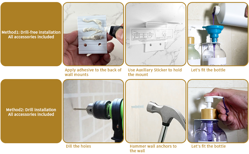 Набір дозаторів для мила, шампуню та миючого засобу на стіну, 500 мл, 3 шт., прозорий + бамбук