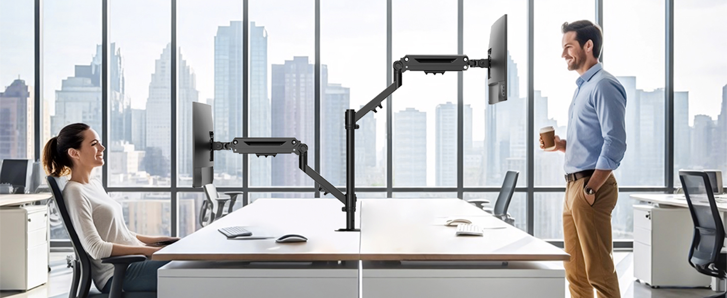 Тримач для монітора на 2 монітори, 17-40 дюймів, до 12 кг, вертикальне/паралельне кріплення, кріплення на клямці та гвинті, VESA 75/100 мм