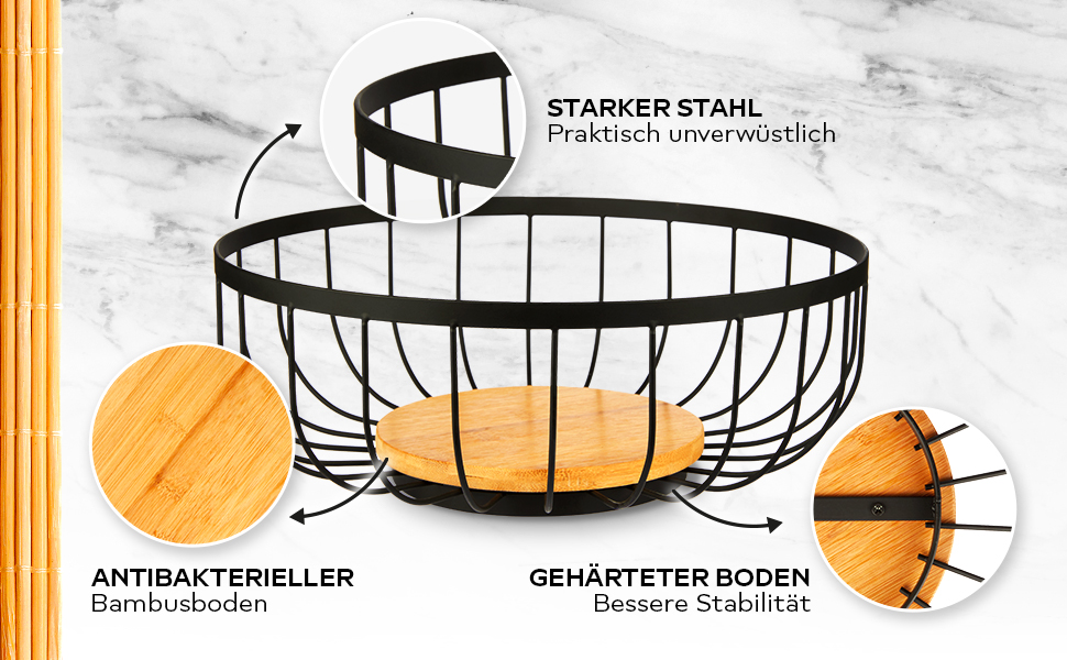 HIKITCHEN® Фруктова корзина - металева та бамбукова миска для кухні та дому