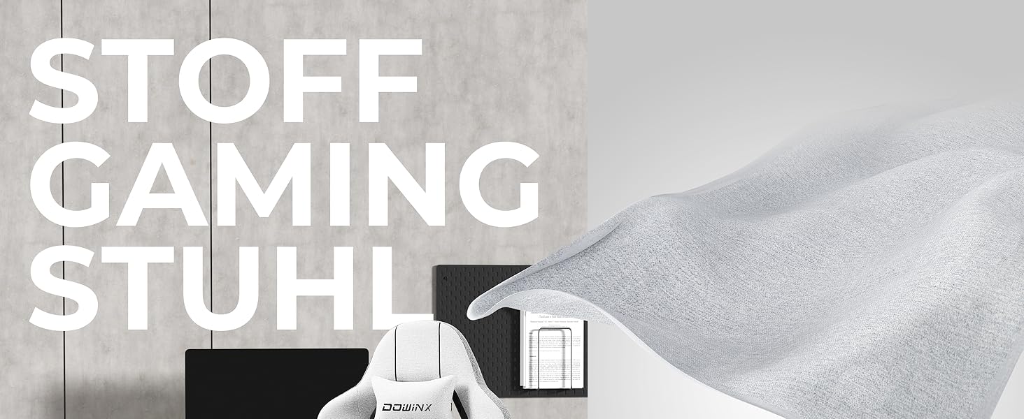 Ігровий крісло Dowinx з тканини, ергономічний геймерський крісло з м'якими підлокітниками, стабільний ігровий та офісний крісло для тривалого сидіння (Сірий)