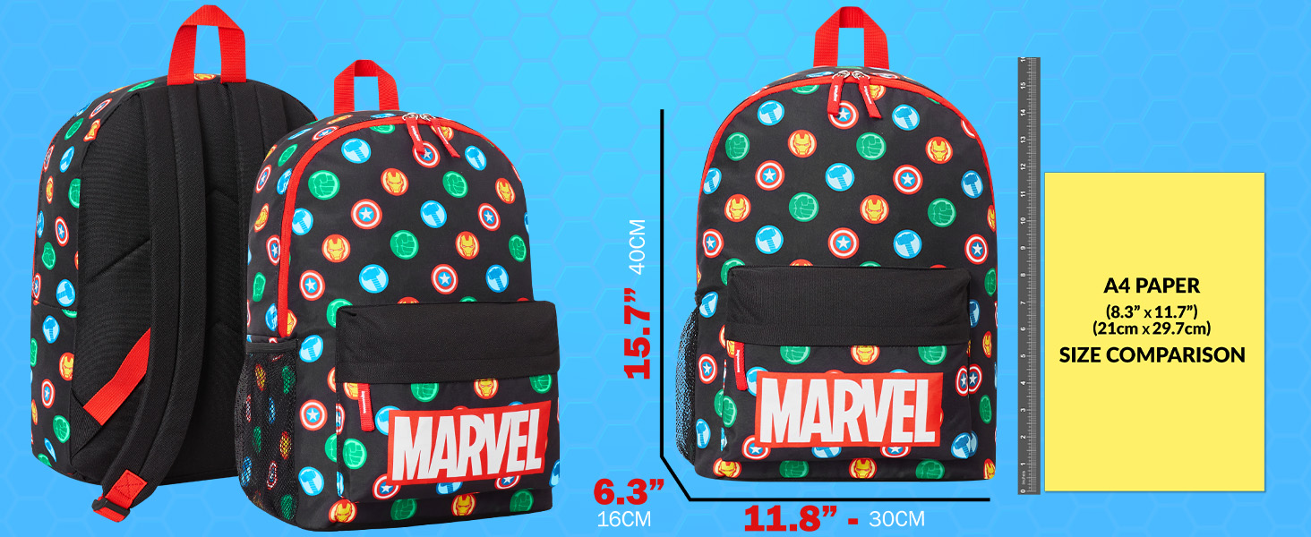 Дитячий рюкзак Marvel Spiderman з героями Marvel: Avengers, Iron Man. Ідеальний для школи та як подарунок. Чорний, 40x30x16 см