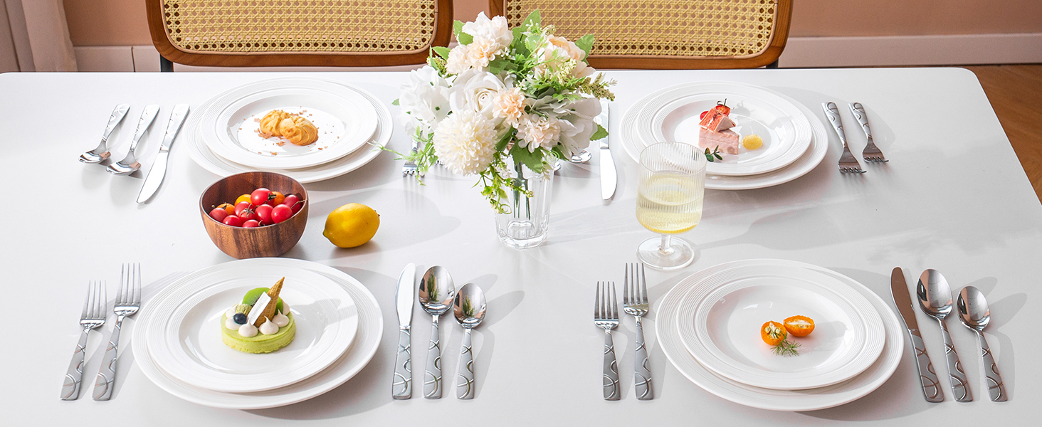 HIKAA Набір столових приборів 20 предметів, нержавіюча сталь, для 4 осіб, набір столових приборів для кухні, високоглянцевий, набір з виделок, ложок та ножів, придатний для миття в посудомийній машині (сріблястий)