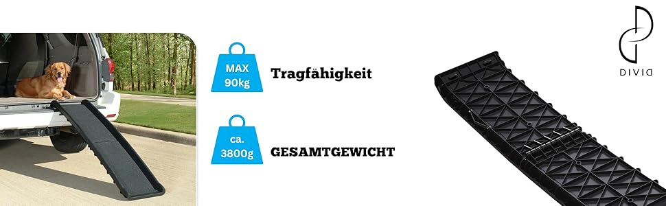DIVID® Рампа для собак, складана, для авто, до 90 кг, неслизька, для собак та котів