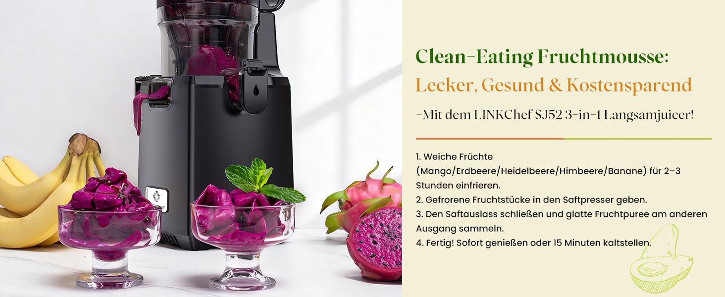 Шнекова соковижималка LINKChef Slow Juicer, 250Вт, для цілих овочів та фруктів, широкий отвір 130мм, чаша 1.8л, з функцією реверсу, без BPA