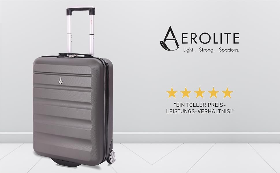 Легкий жорсткий чемодан Aerolite 55x40x20 см для ручної поклажі, сірий, 2 колеса, підходить для Lufthansa, Ryanair, Eurowings, TUI, SunExpress, Condor, кабінний тролейбус