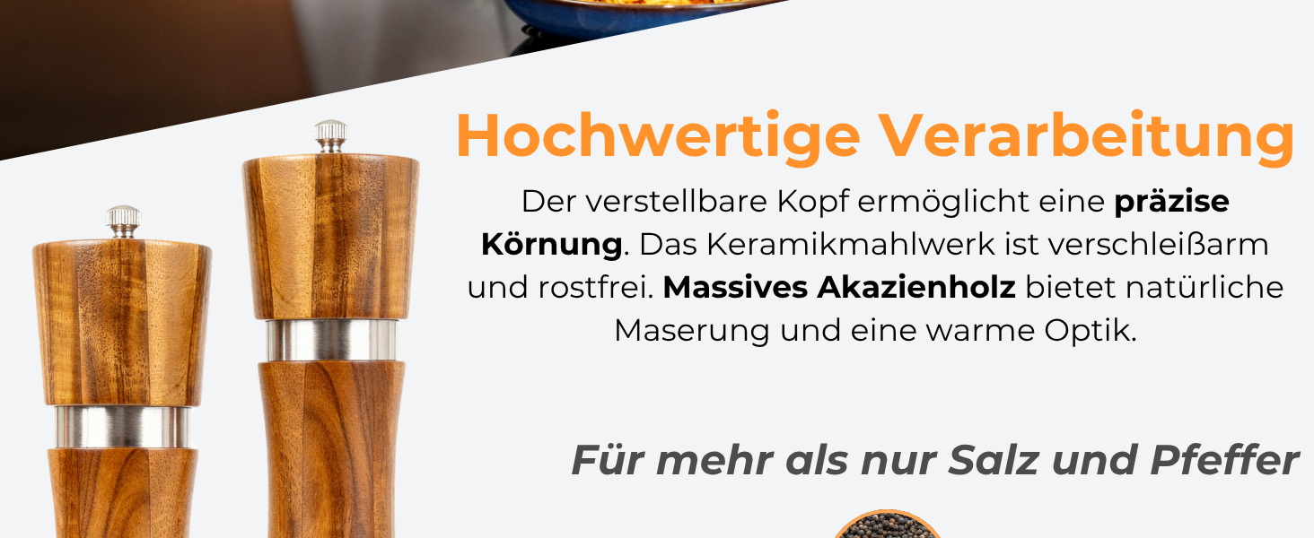 Набір з 2 мельниць для солі та перцю Ecence Holz з акації з керамічним механізмом, пензлик та підставки в комплекті