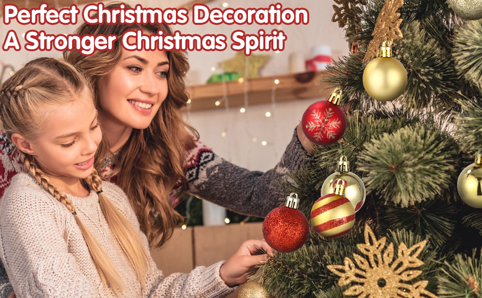 Набір ялинкових прикрас 50 шт. Червоні та золоті кулі для ялинки, міцний пластик, з гачками, для дому та саду