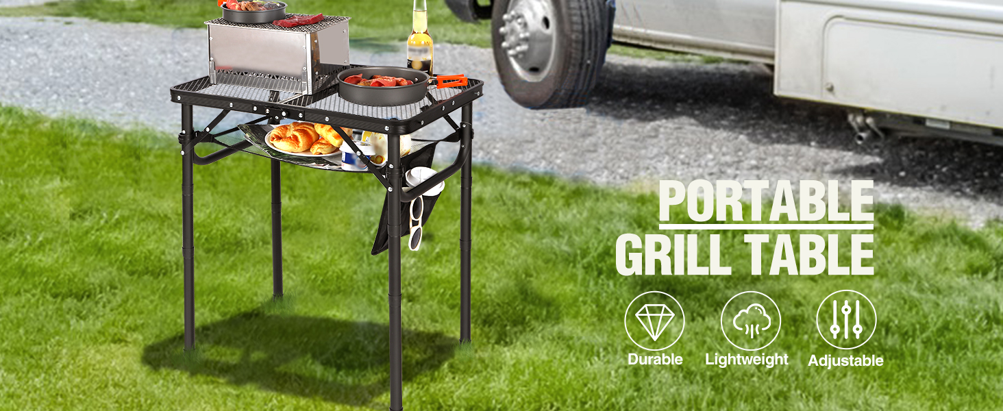 Складний стіл для кемпінгу REDCAMP 60x40 см для пікніка, BBQ, приготування їжі - легкий, алюмінієвий, з регульованими ніжками, чорний