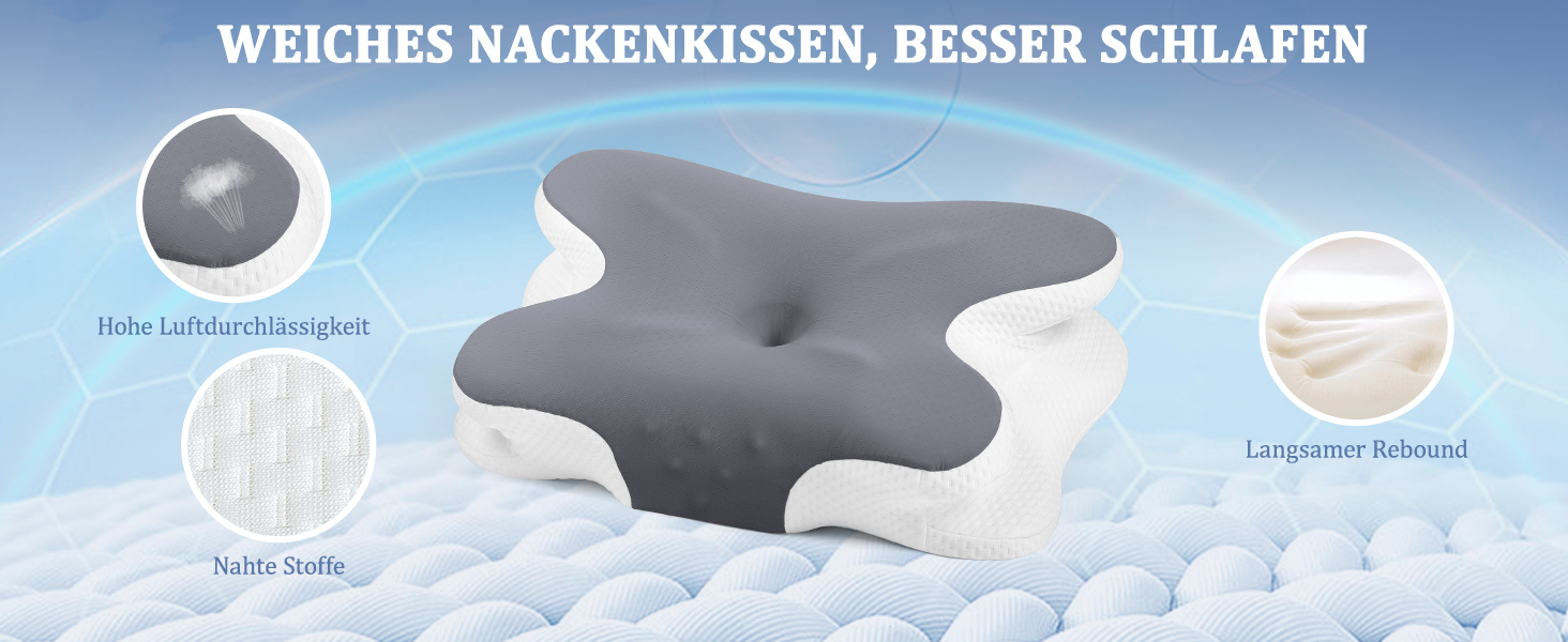 Ортопедична подушка для сну з Memory Foam - для шиї, спини та сну на боці. Подушка з ефектним покриттям з льонової тканини (темно-сіра)