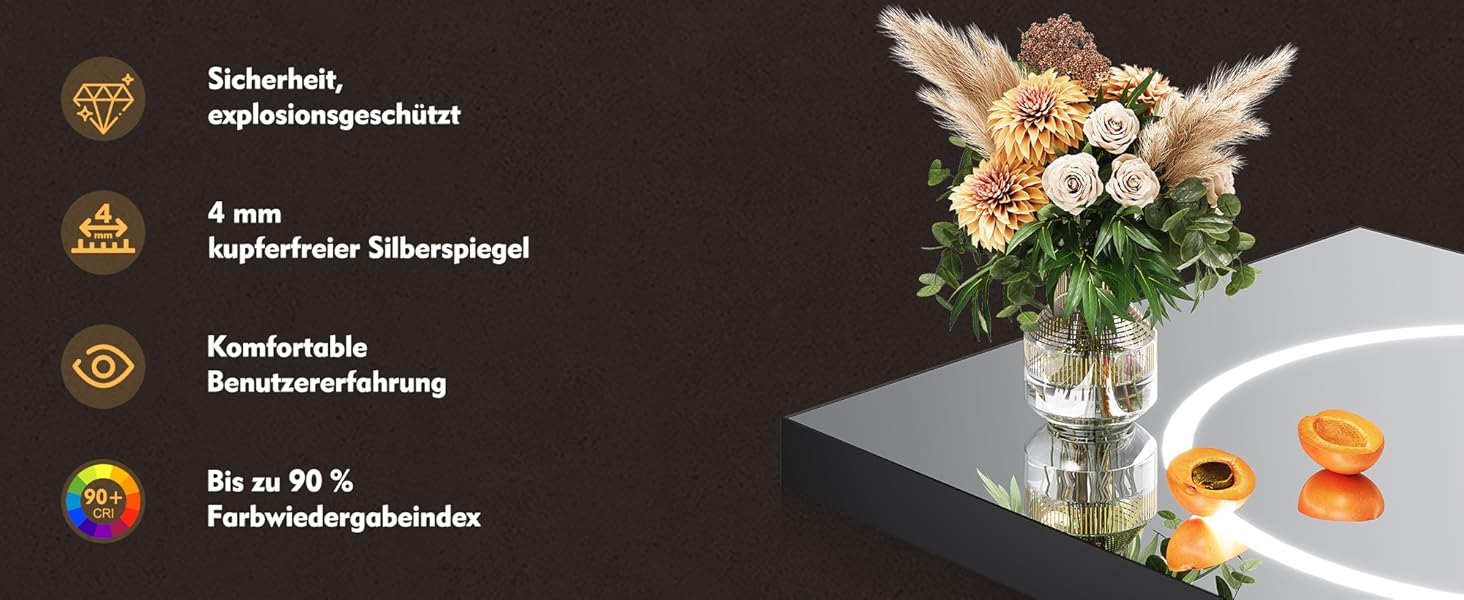 Дзеркало для ванної кімнати SONNI з підсвічуванням 120x60 см, 3 кольори світла, антизапар, годинник, температура, LED, сенсорне керування, білий