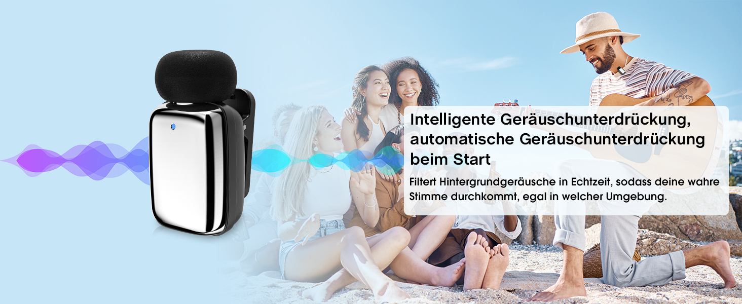 Мікрофон ZealSound Mini Wireless з USB-C/Lightning, для Android/iPhone, з шумозаглушенням, 33h акумулятор, 100м, для Vlogging, TikTok, Podcast, YouTube (M6 Чорний/Срібний)