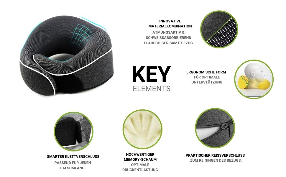 Подушка для шиї AIRTH® 360° з піною з пам'яті та зручним кріпленням - ергономічна підтримка шиї з знімним чохлом для максимального комфорту та відпочинку (сіра)