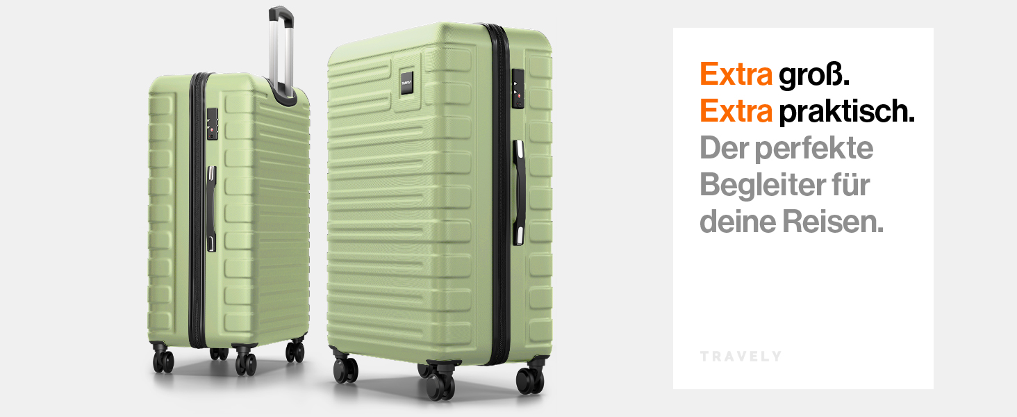 Чемодан туристичний великий 77 см, 100 л, полікарбонат, зелений, з TSA замком