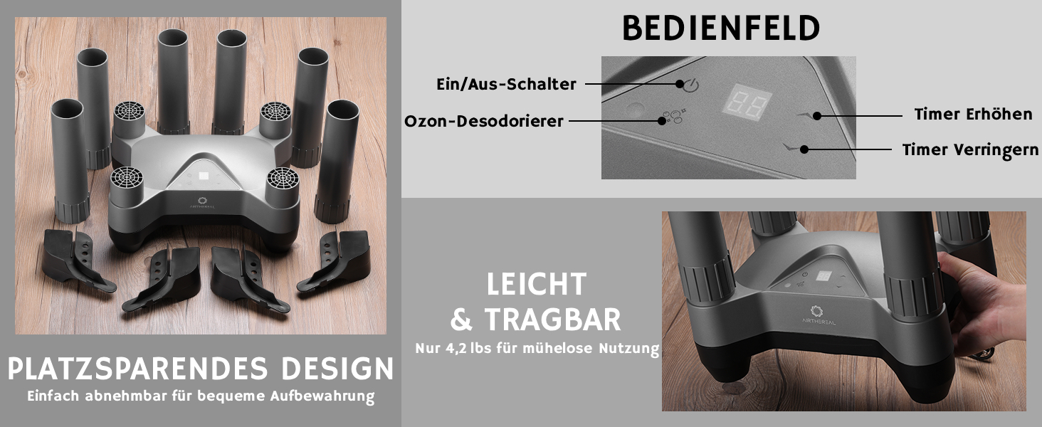 Електричний сушильник для взуття AIRTHEREAL SD20 з озоновою дезінфекцією, таймером та швидкою сушінням - для робочих, гірськолижних черевиків, кросівок та рукавичок