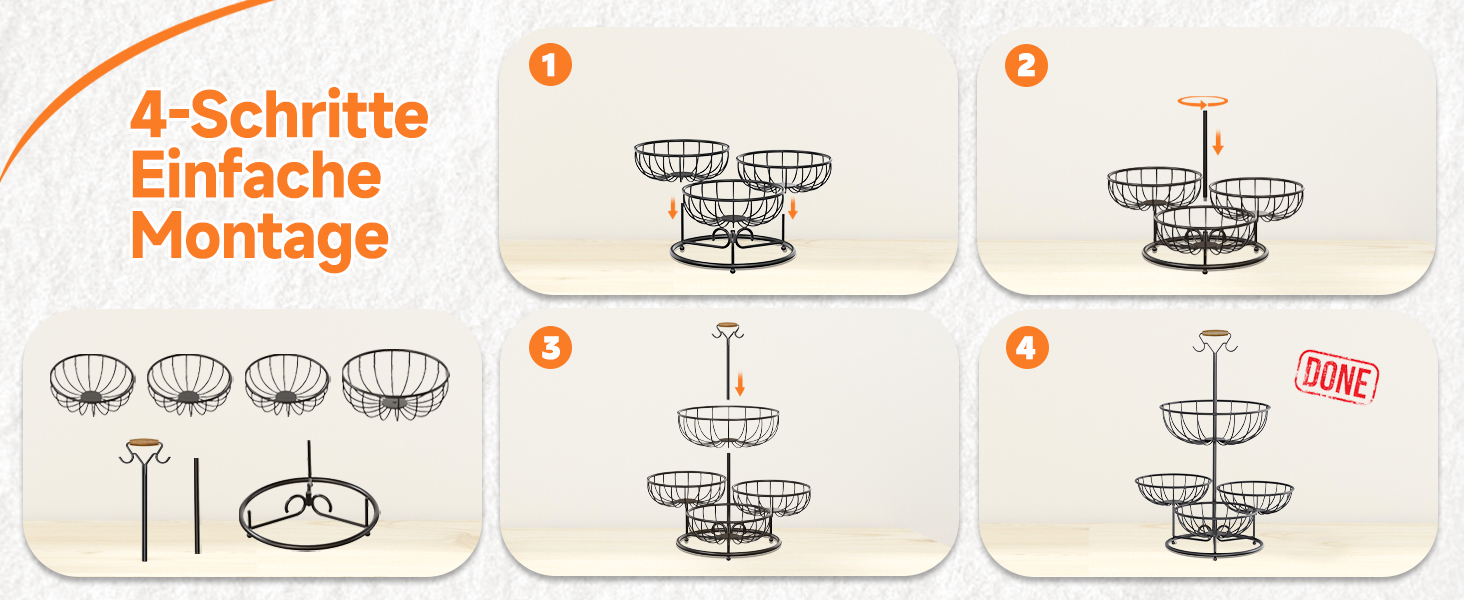 Багатоярусна фруктова корзина PouHenier.jh 5 ярусів, чорна, для фруктів та овочів з підставкою для бананів
